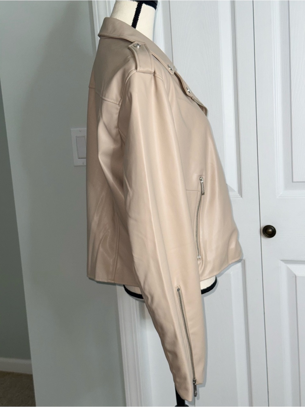Sam Edelman woman’s Faux Leather Moto Jacket Beige Tan Cream Size XL - Picture 3 of 16
